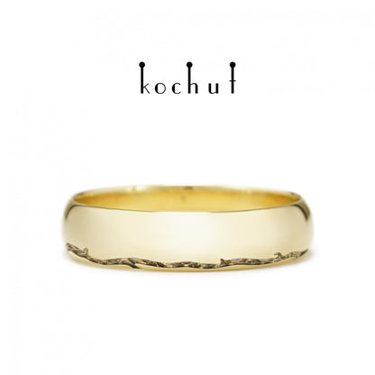 Baum des Lebens: Stiele - Ehering aus Gelbgold, überzogen mit schwarzem Rhodium (6.5 mm)