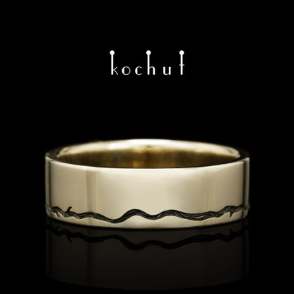 Baum des Lebens: Stiele - Ehering aus Weißgold, überzogen mit schwarzem Rhodium (6.5 mm)