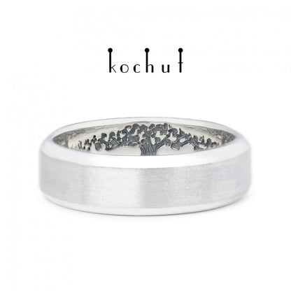 Baum des Lebens: Stamm - Ehering matt, aus oxidiertem Sterlingsilber