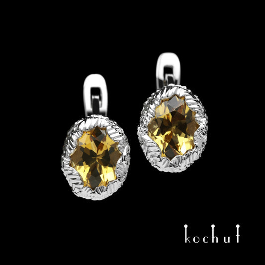 Die Quelle des Lebens – Ohrringe aus Weißgold mit Citrinen, beschichtet mit Weißrhodium