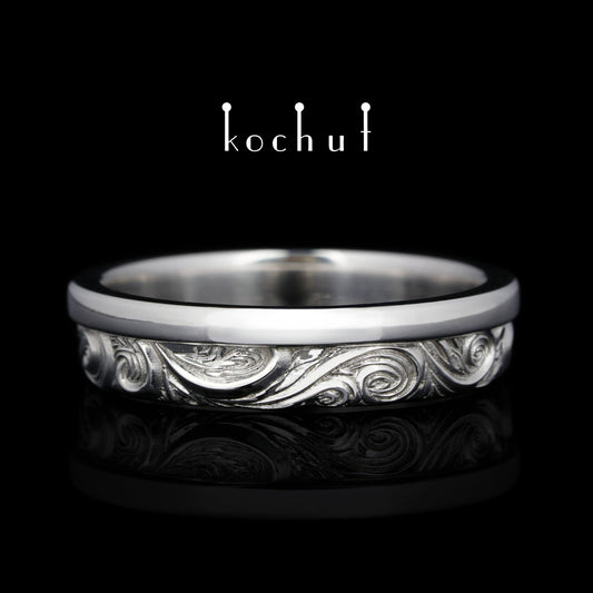 In Freude und Leid: Halbe — Silberhochzeitssring mit weißem Rhodium