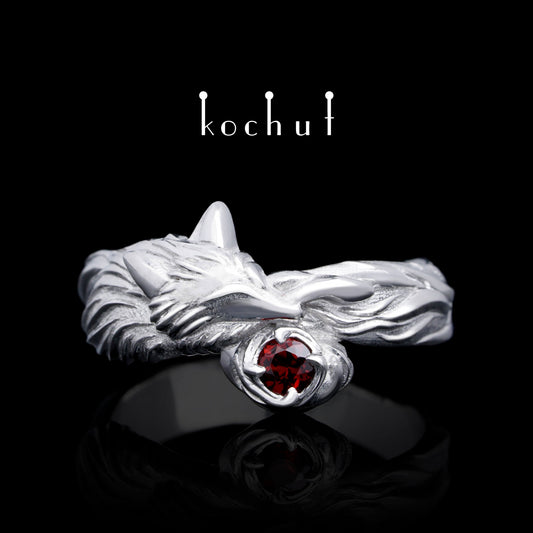 Kleiner Fuchs — Ring aus Silber mit Granat, beschichtet mit weißem Rhodium