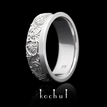 Harmonie der Natur — Ehering aus Weißgold, überzogen mit weißem Rhodium