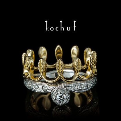 Ihrer Majestät - Doppelter Ring, Sterlingsilber und Gelbgold mit Diamanten, überzogen mit weißem Rhodium