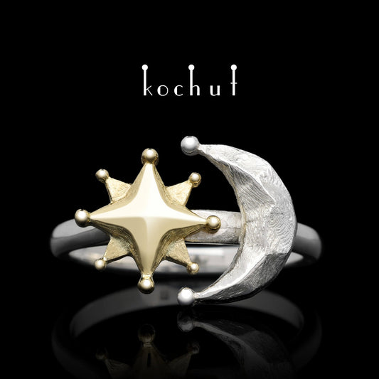 Sun and Moon — Ring aus Gelbgold und Silber