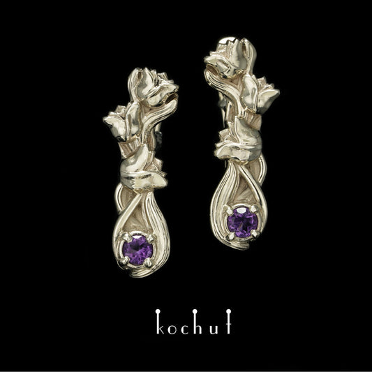 Petals — Ohrringe aus Weißgold mit Amethyst