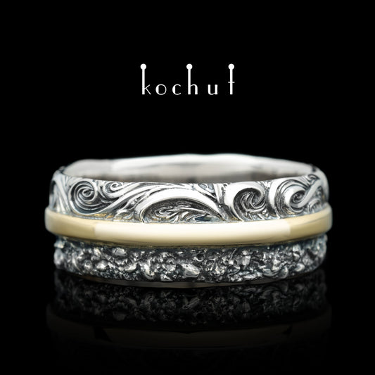 In Freude und Leid – Ring aus Gelbgold und oxidiertem Silber