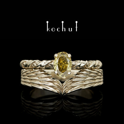 Helena von Troja – Doppel-Verlobungsring aus Weißgold mit Diamant.