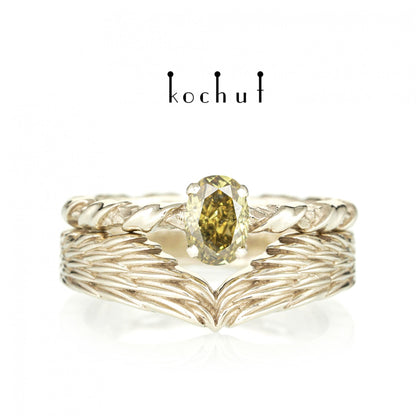 Helena von Troja – Doppel-Verlobungsring aus Weißgold mit Diamant.