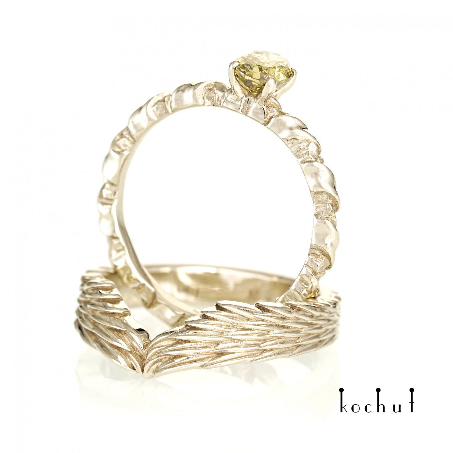 Helena von Troja – Doppel-Verlobungsring aus Weißgold mit Diamant.