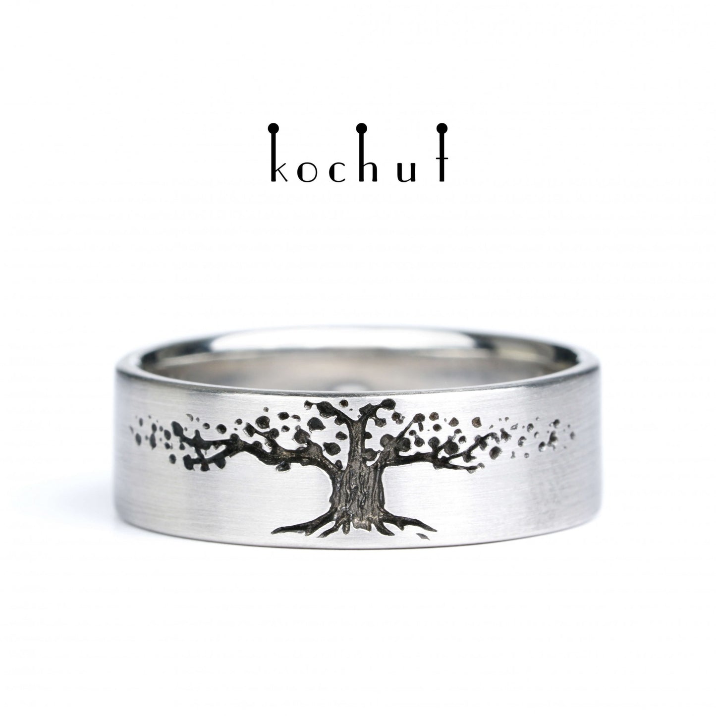 Baum des Lebens — Platin-Ehering mit schwarzem Rhodium beschichtet