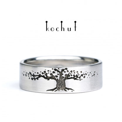 Baum des Lebens — Platin-Ehering mit schwarzem Rhodium beschichtet