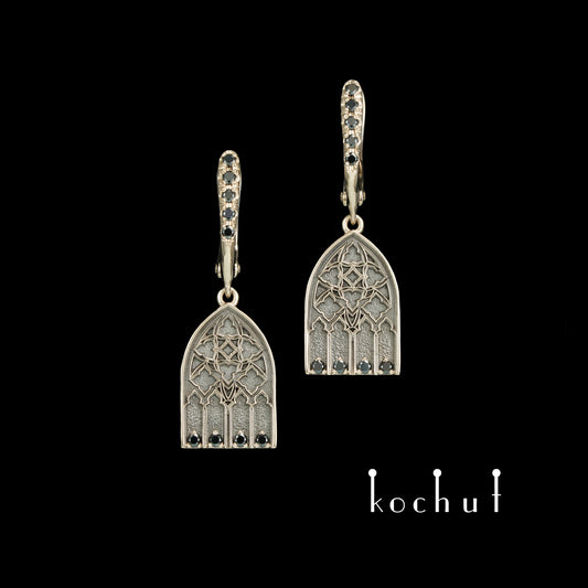 Gothic — silberne Ohrringe mit schwarzen Diamanten, beschichtet mit schwarzem Rhodium