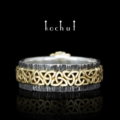 Claddagh: Freundschaft — Ring aus oxidiertem Silber und Gelbgold