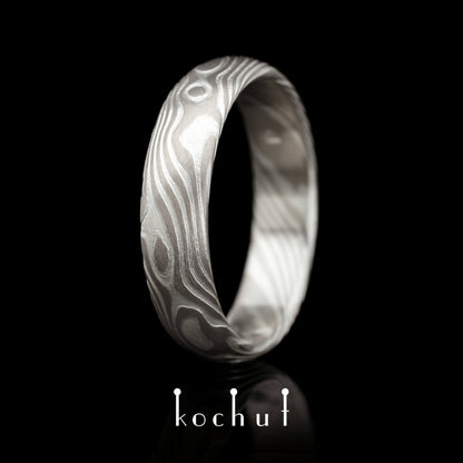 Sophora — Mokume-Ehering aus Palladium-Gold und graviertem Silber