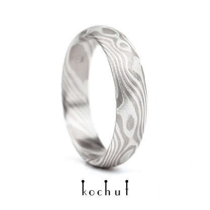 Sophora — Mokume-Ehering aus Palladium-Gold und graviertem Silber