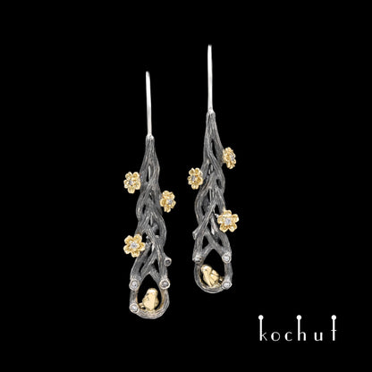 Rivendell – Ohrringe aus oxidiertem Silber und Gelbgold mit Diamanten