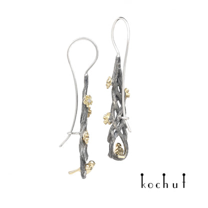 Rivendell – Ohrringe aus oxidiertem Silber und Gelbgold mit Diamanten
