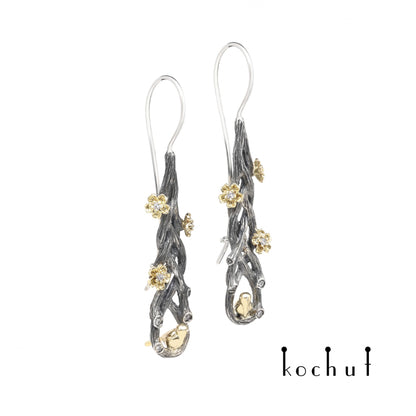 Rivendell – Ohrringe aus oxidiertem Silber und Gelbgold mit Diamanten