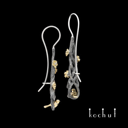 Rivendell – Ohrringe aus oxidiertem Silber und Gelbgold mit Diamanten