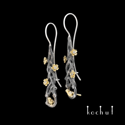 Rivendell – Ohrringe aus oxidiertem Silber und Gelbgold mit Diamanten