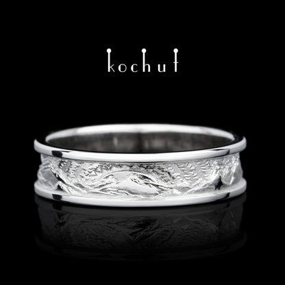 Höhepunkte der Liebe: Sonne und Mond — Ehering aus Weißgold, überzogen mit weißem Rhodium