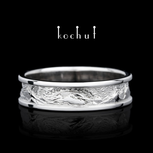 Höhepunkte der Liebe: Sonne und Mond — Ehering aus Weißgold, überzogen mit weißem Rhodium