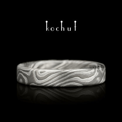 Kanso – Mokume-Ehering aus geätztem Silber und Palladiumgold