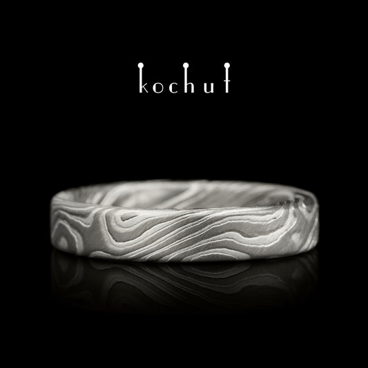 Kanso – Mokume-Ehering aus geätztem Silber und Palladiumgold