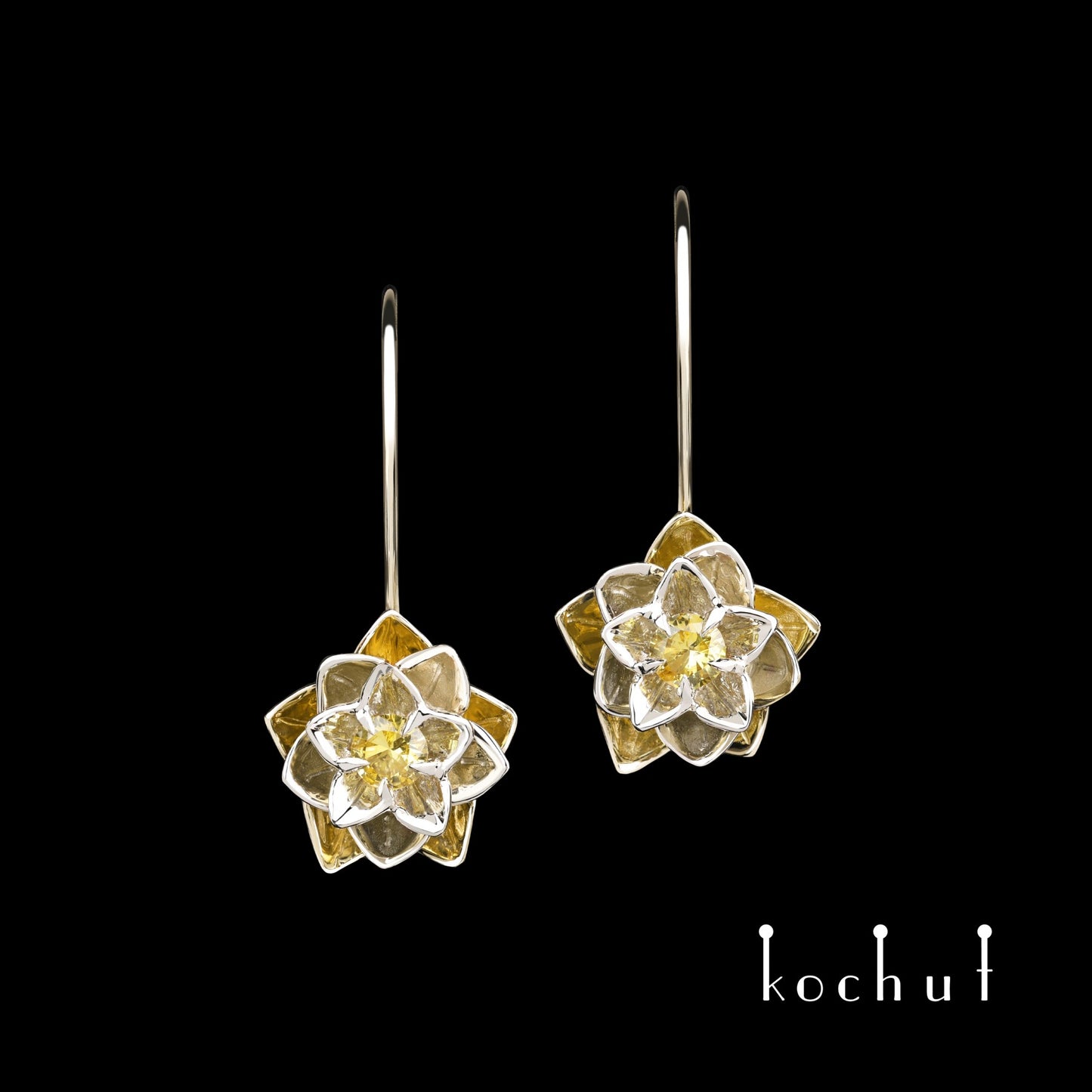 Heart Lotus — Ohrringe aus Weiß- und Gelbgold mit gelben Saphiren
