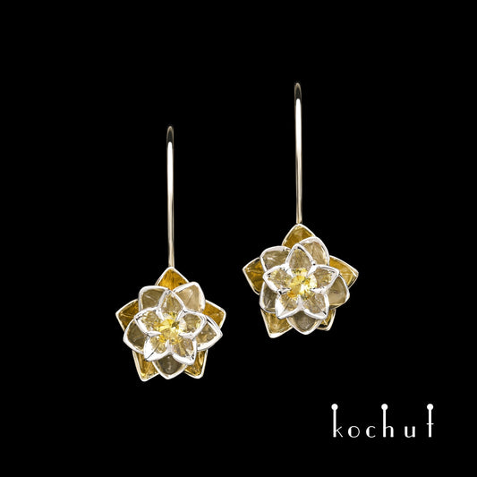 Heart Lotus — Ohrringe aus Weiß- und Gelbgold mit gelben Saphiren