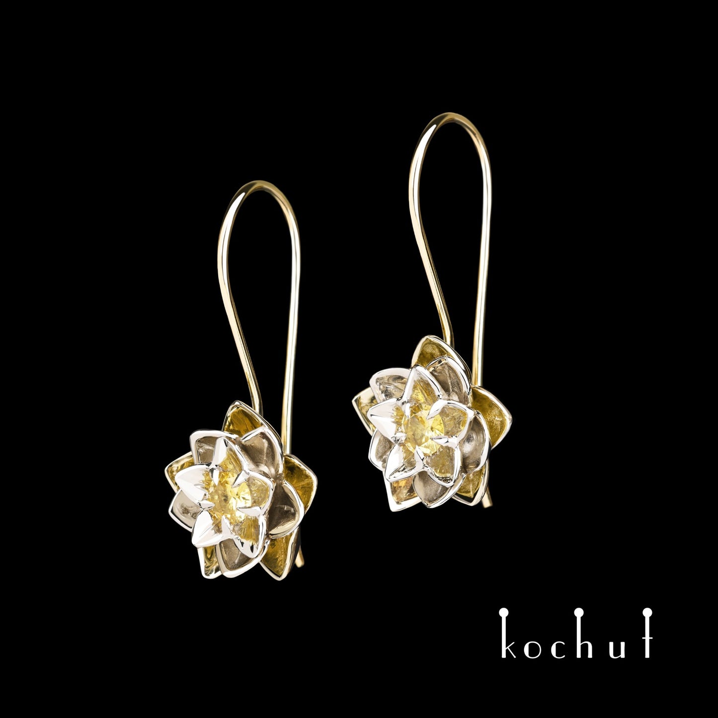 Heart Lotus — Ohrringe aus Weiß- und Gelbgold mit gelben Saphiren