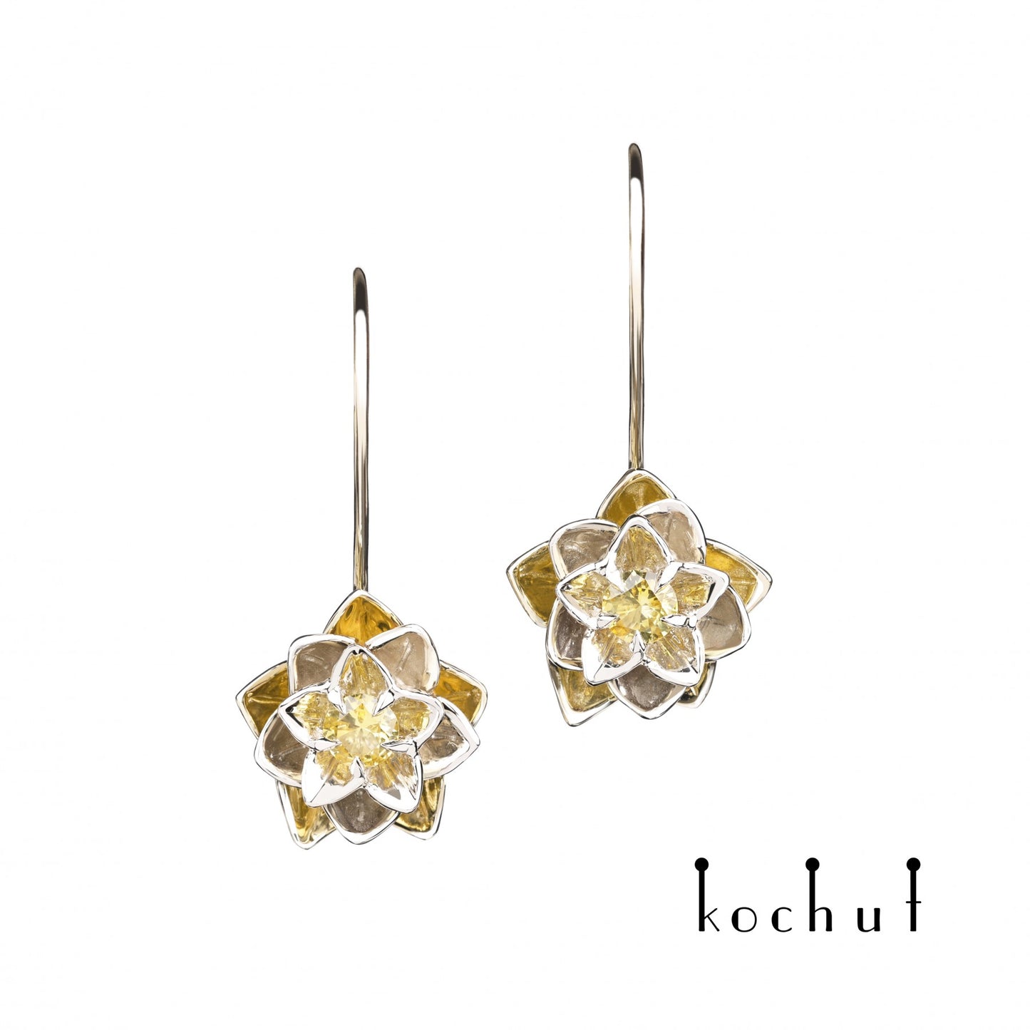 Heart Lotus — Ohrringe aus Weiß- und Gelbgold mit gelben Saphiren