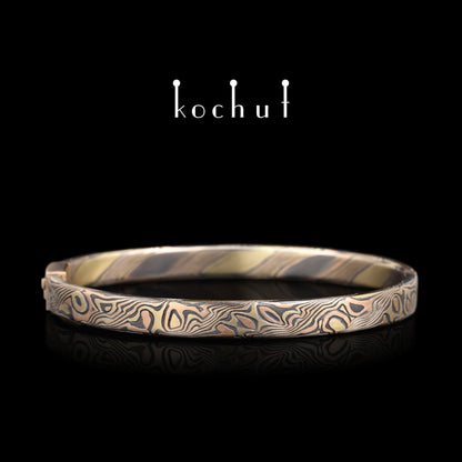 Enso – Mokume-Armband aus Rot-, Gelbgold, geätztem und oxidiertem Silber
