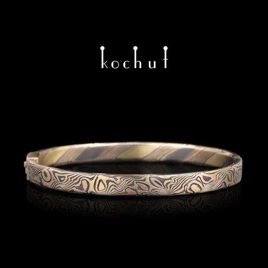 Enso – Mokume-Armband aus Rot-, Gelbgold, geätztem und oxidiertem Silber