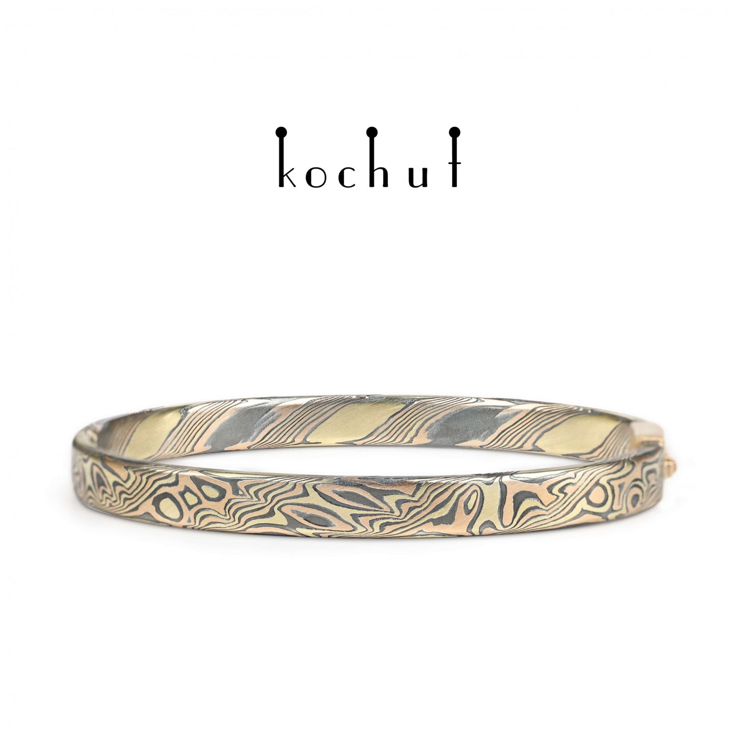 Enso – Mokume-Armband aus Rot-, Gelbgold, geätztem und oxidiertem Silber