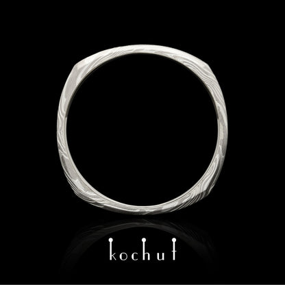 Tenno – Mokume-Ring aus Palladiumgold, Weißgold und geätztem Silber