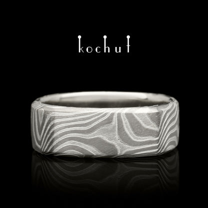 Tenno – Mokume-Ring aus Palladiumgold, Weißgold und geätztem Silber