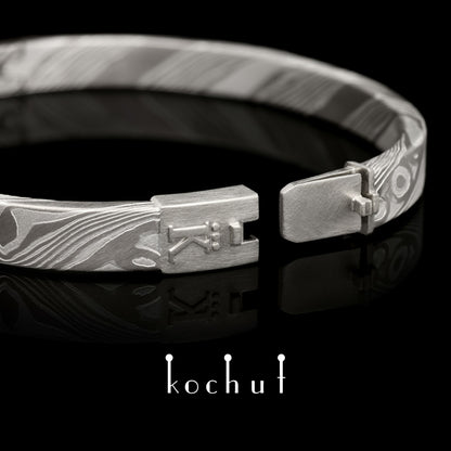 Enso – Mokume-Armband aus Palladium, Weißgold und geätztem Silber