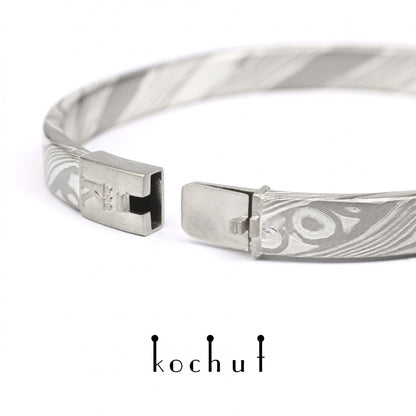 Enso – Mokume-Armband aus Palladium, Weißgold und geätztem Silber