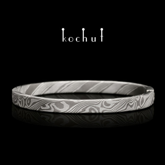 Enso – Mokume-Armband aus Palladium, Weißgold und geätztem Silber