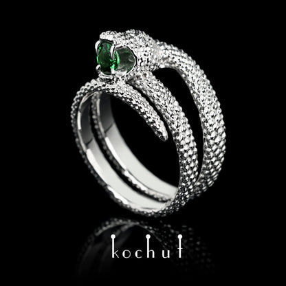 Die Liebe der Zügellosen - Ring aus Weißgold mit Tsavorit und Diamant und mit Rhodium überzogen