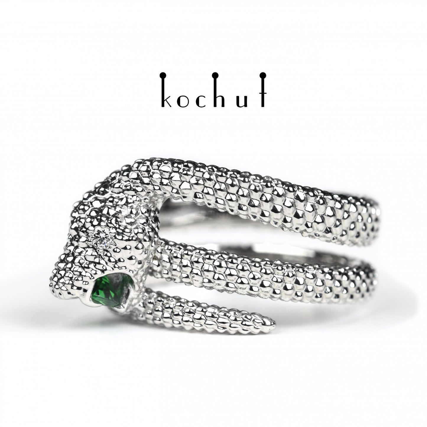 Die Liebe der Zügellosen - Ring aus Weißgold mit Tsavorit und Diamant und mit Rhodium überzogen