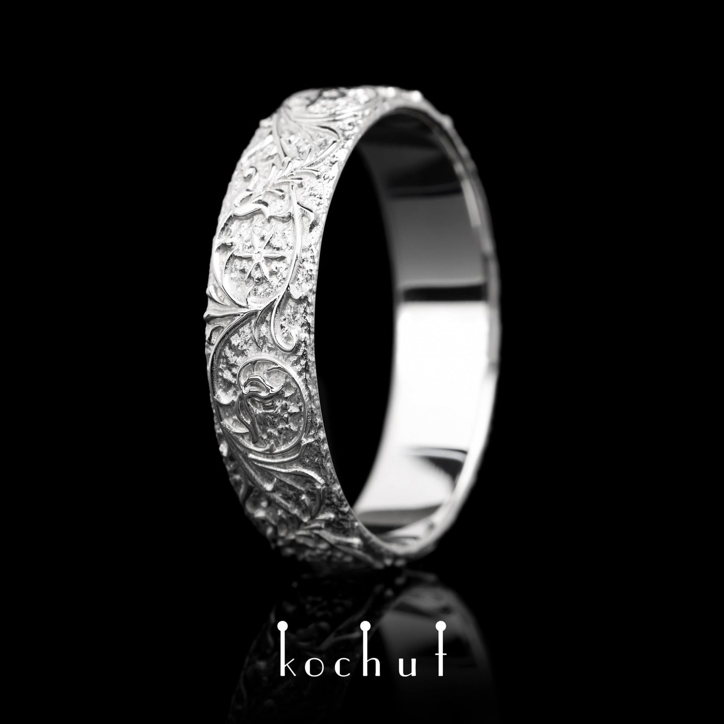 Harmonie der Natur — Ehering aus Weißgold, platiert mit weißem Rhodium