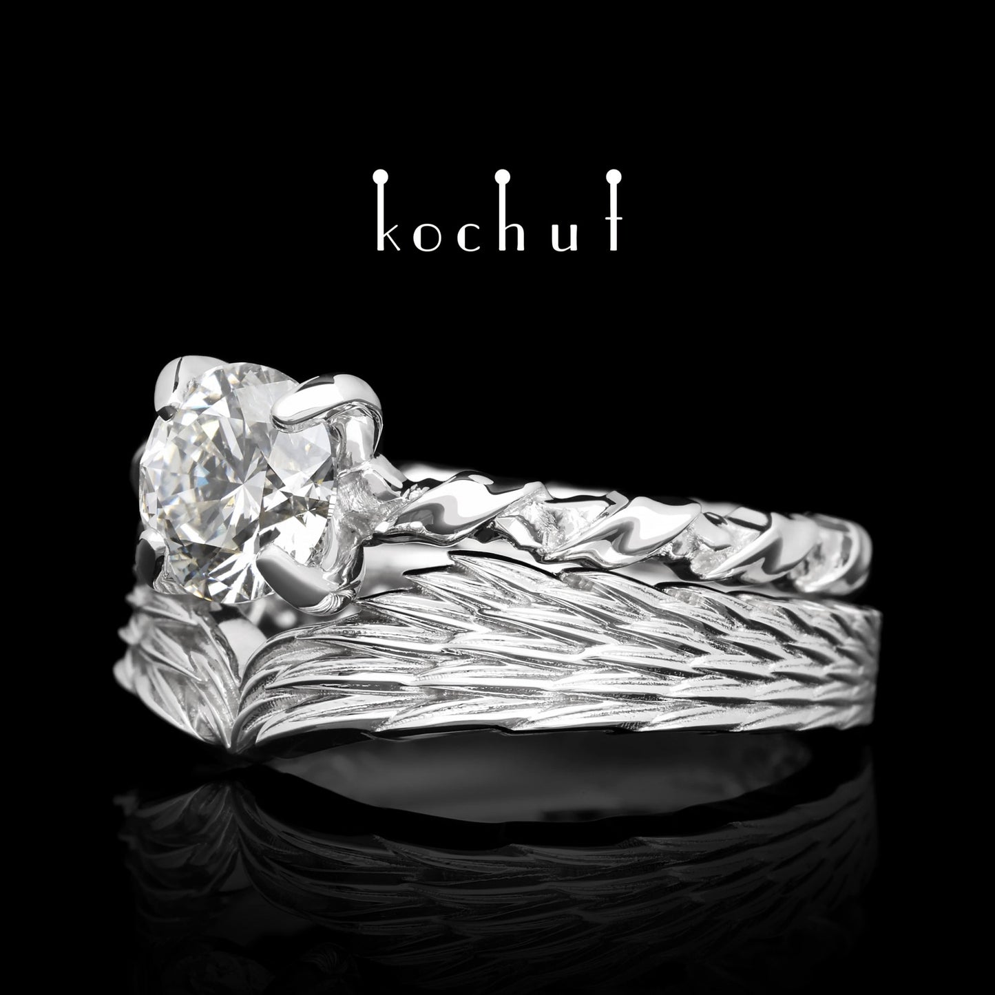 Helena von Troja – Doppel-Verlobungsring aus Weißgold mit Diamant, beschichtet mit weißem Rhodium