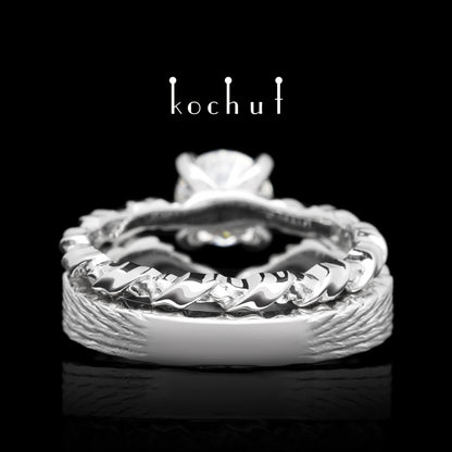 Helena von Troja – Doppel-Verlobungsring aus Weißgold mit Diamant, beschichtet mit weißem Rhodium