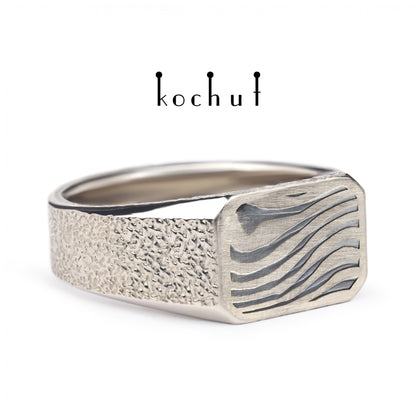 Kоgen – Mokume-Ring aus Palladiumgold, oxidiertem und geätztem Silber
