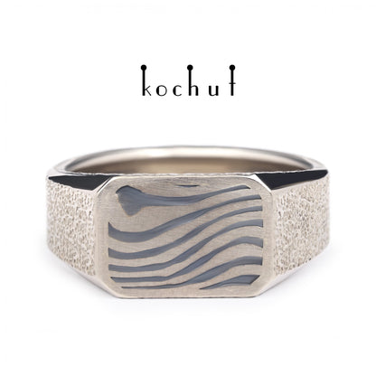 Kоgen – Mokume-Ring aus Palladiumgold, oxidiertem und geätztem Silber