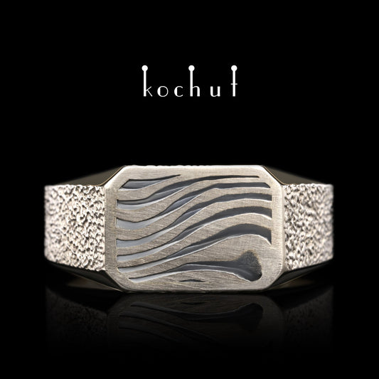 Kоgen – Mokume-Ring aus Palladiumgold, oxidiertem und geätztem Silber