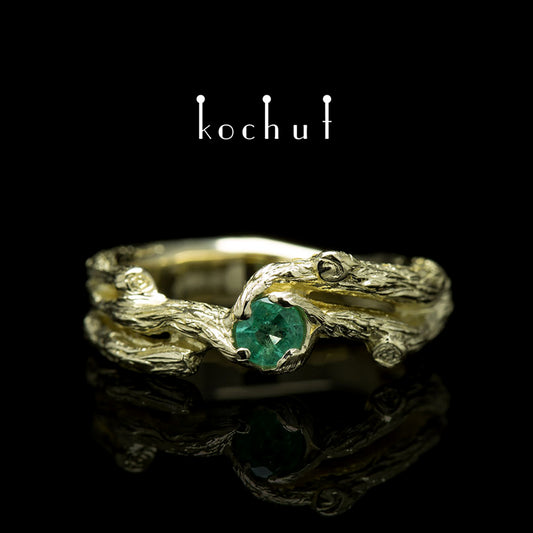 Zweig — Ring aus Gelbgold mit Smaragd